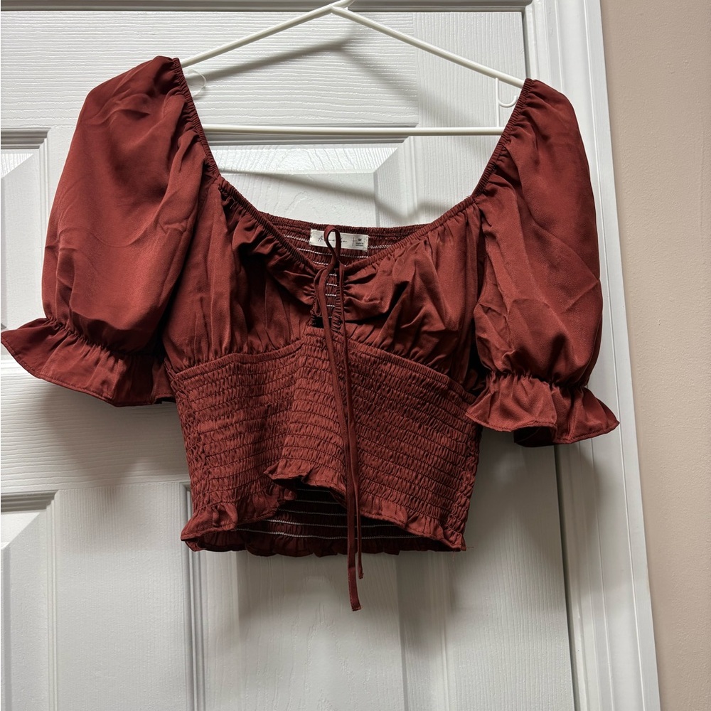 Active USA Burgundy Smocked Crop Top